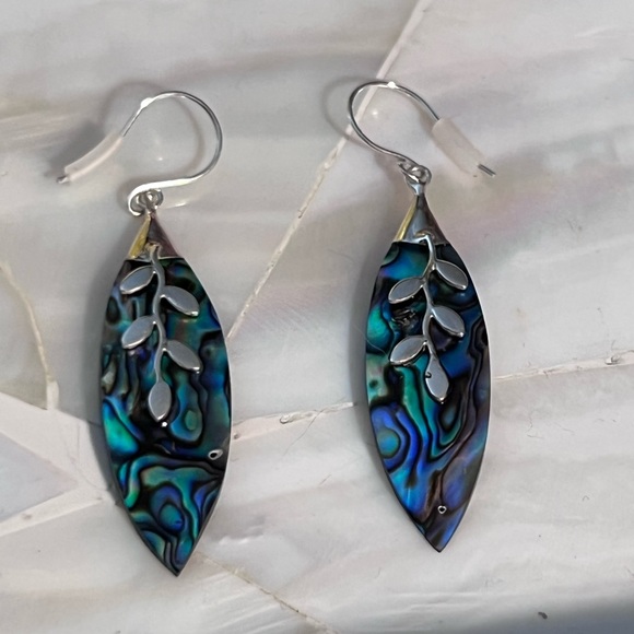 Abalone Shell Drop EARRINGS in 925 Sterling Silver - Picture 6 of 7
